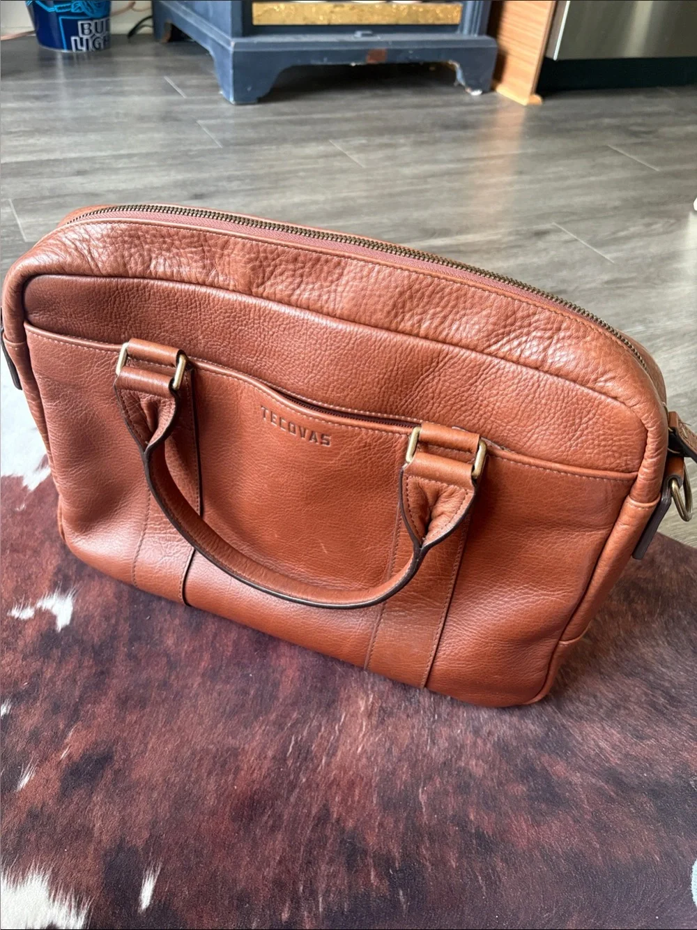 Tecovas Tan Leather Briefcase with Brass Accents